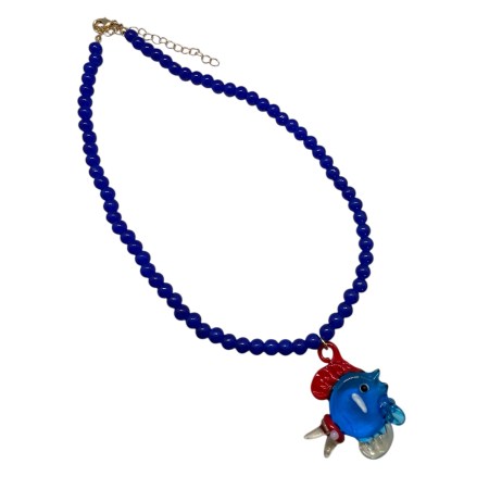 necklace blue beads natural stone and blue fish1